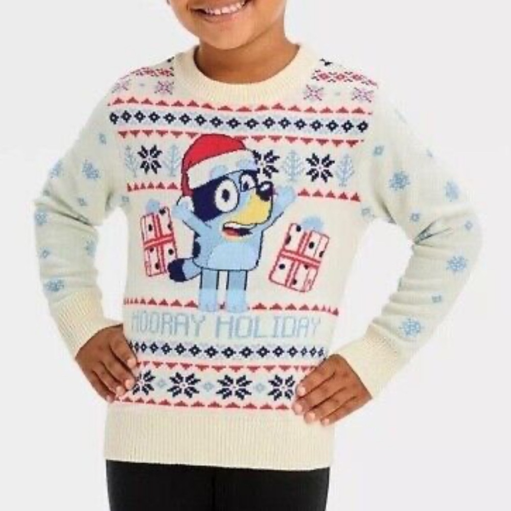 Bluey Dog Christmas Sweater Sz 5t Cream Blue Kids Holiday